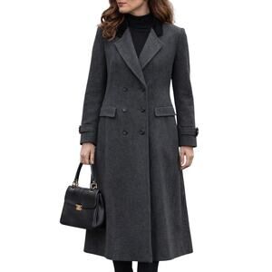 Vintage 90s Women's 14 Karen Gray Wool Cashmere Trench Coat